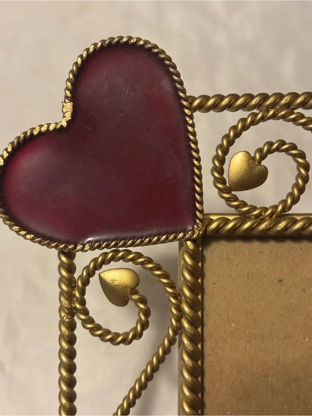Gold Metal Photo Frame with Red Heart Accents
